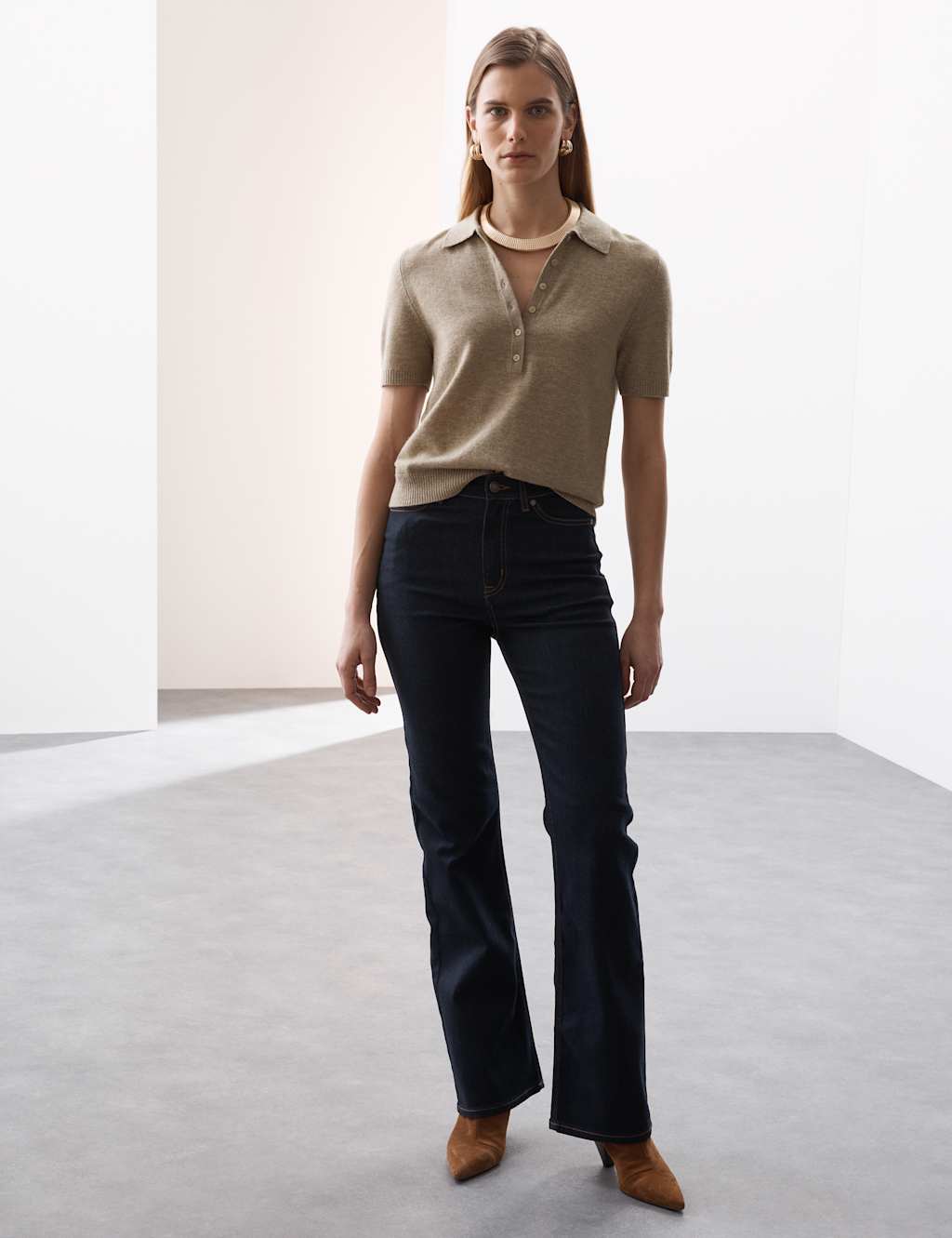 Merino Wool Rich Polo Neck Knitted Top with Cashmere 4 of 8