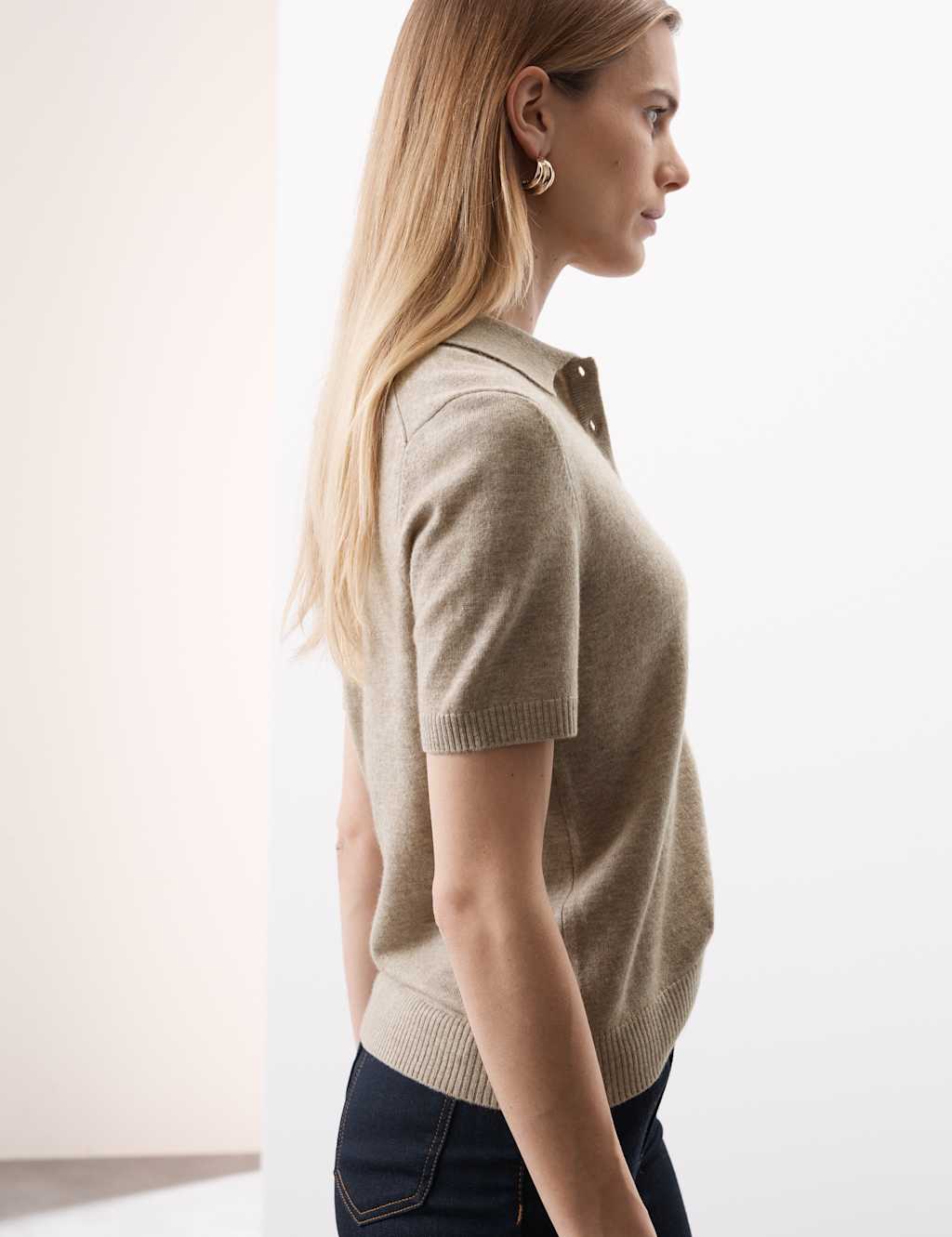 Merino Wool Rich Polo Neck Knitted Top with Cashmere 5 of 8