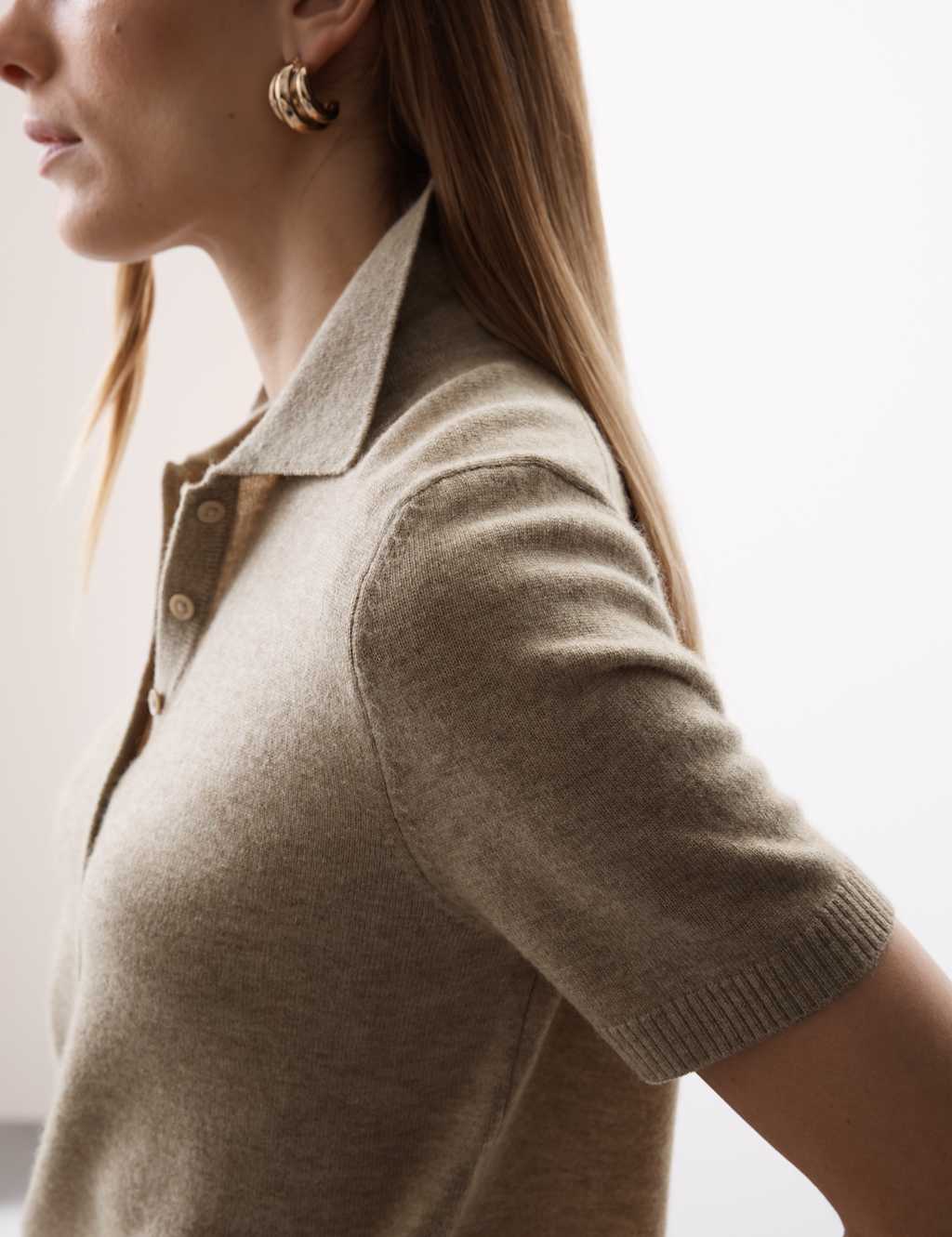 Merino Wool Rich Polo Neck Knitted Top with Cashmere 7 of 8