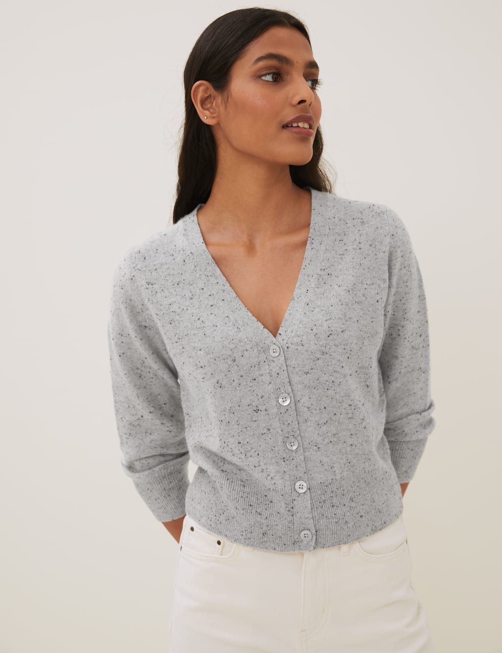Pure Cashmere V Neck Cropped Cardigan