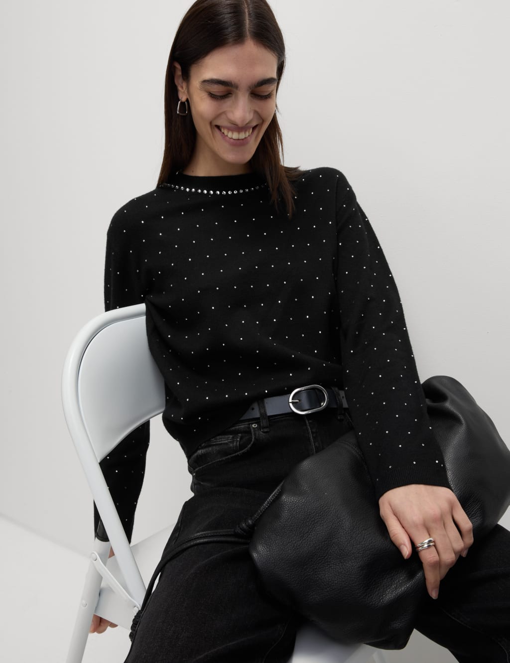 Soft Touch Embellished Crew Neck Jumper M S Collection M S