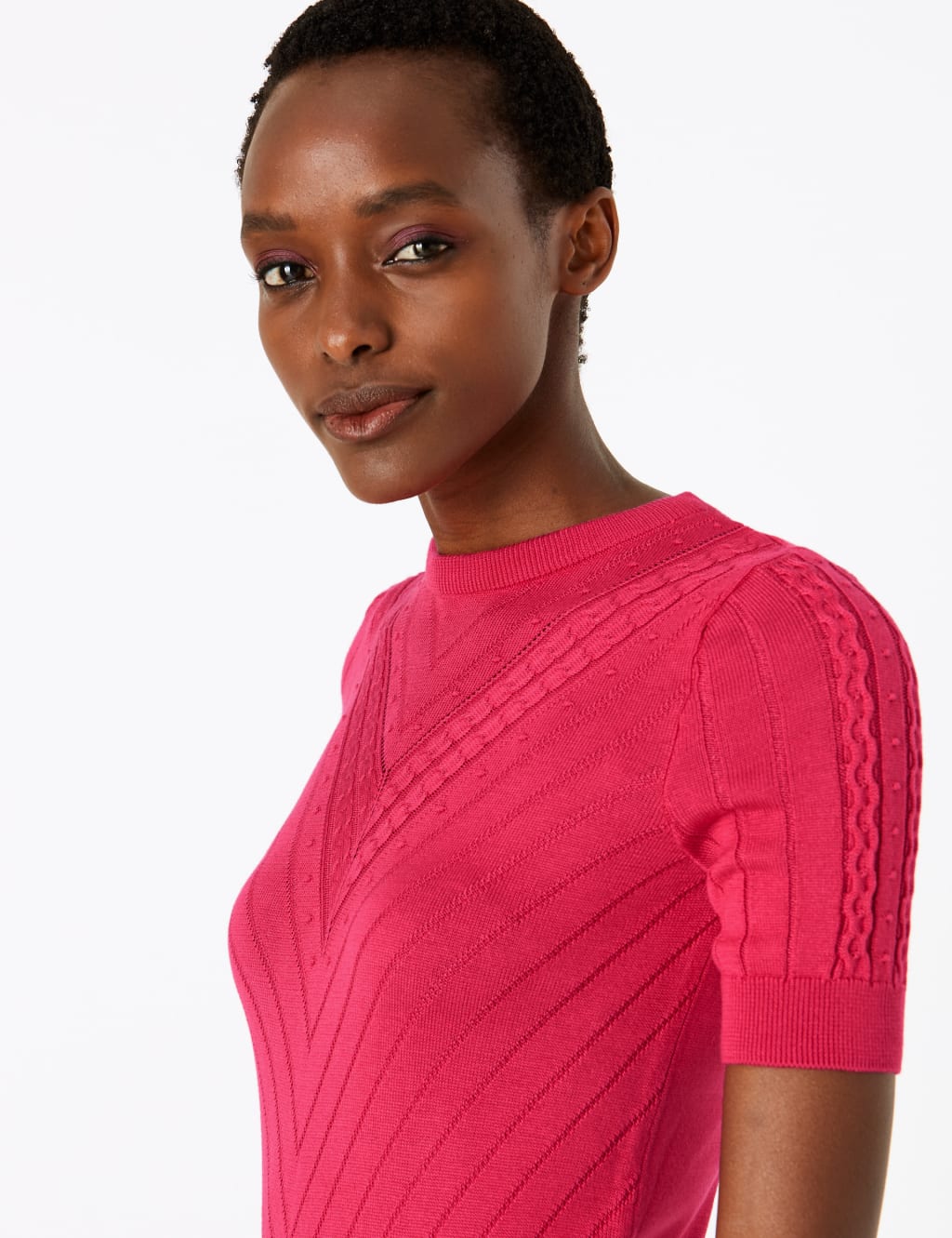 Ribbed Crew Neck Short Sleeve Knitted Top 3 of 4