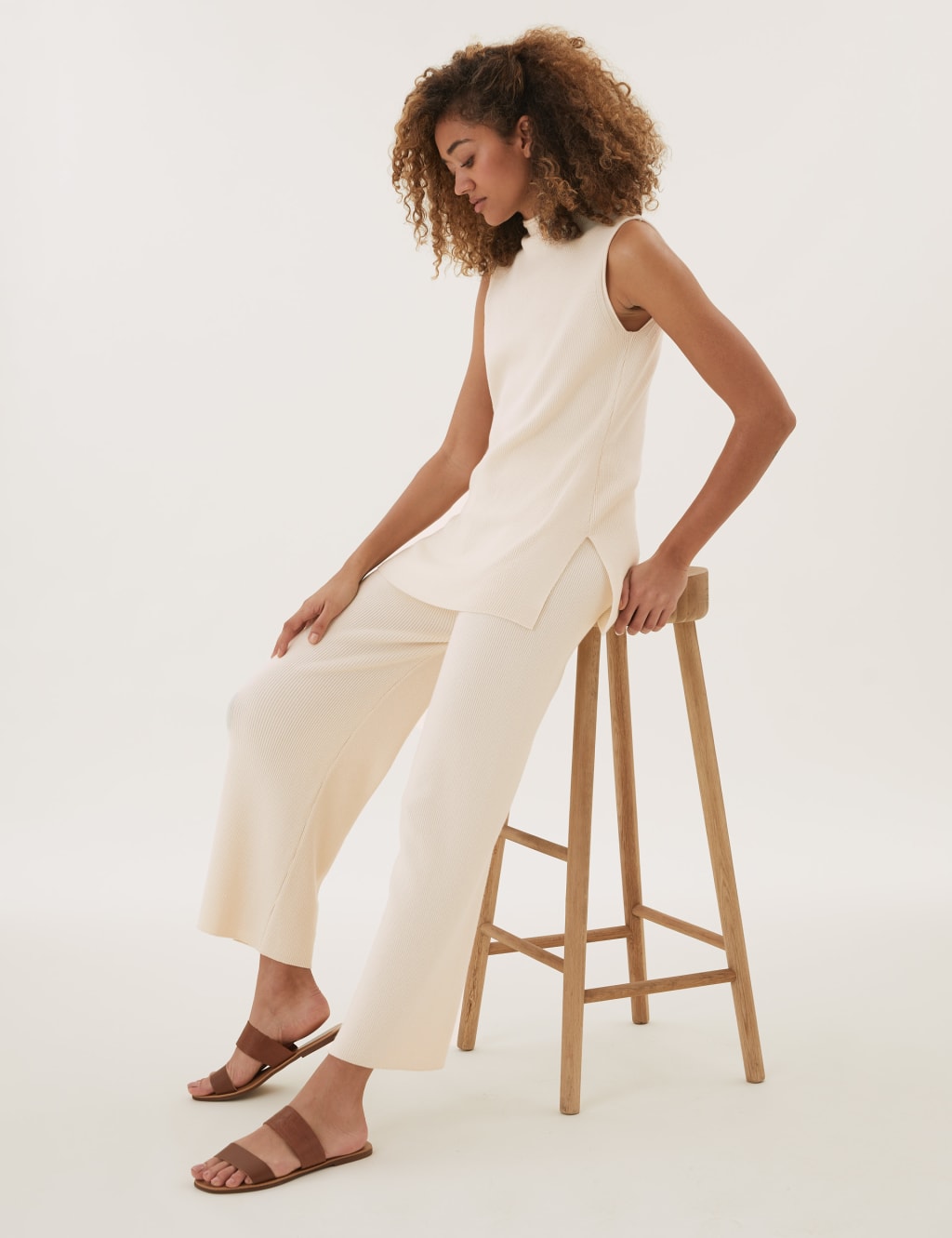 Soft Touch Ribbed Funnel Neck Knitted Top 1 of 6