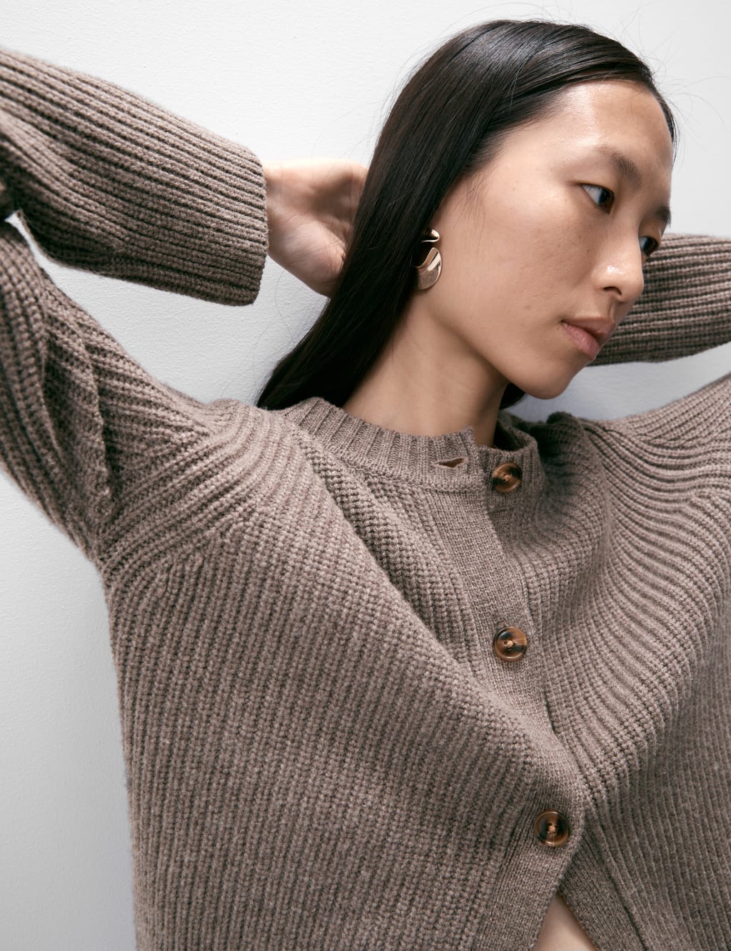 Merino Wool Ribbed Cardigan with Cashmere Autograph M S