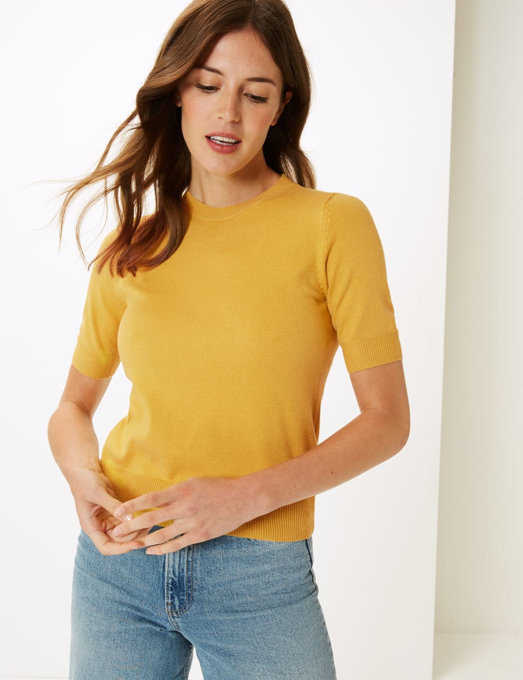 Textured Knitted Crew Neck Short Sleeve Top 1 of 4