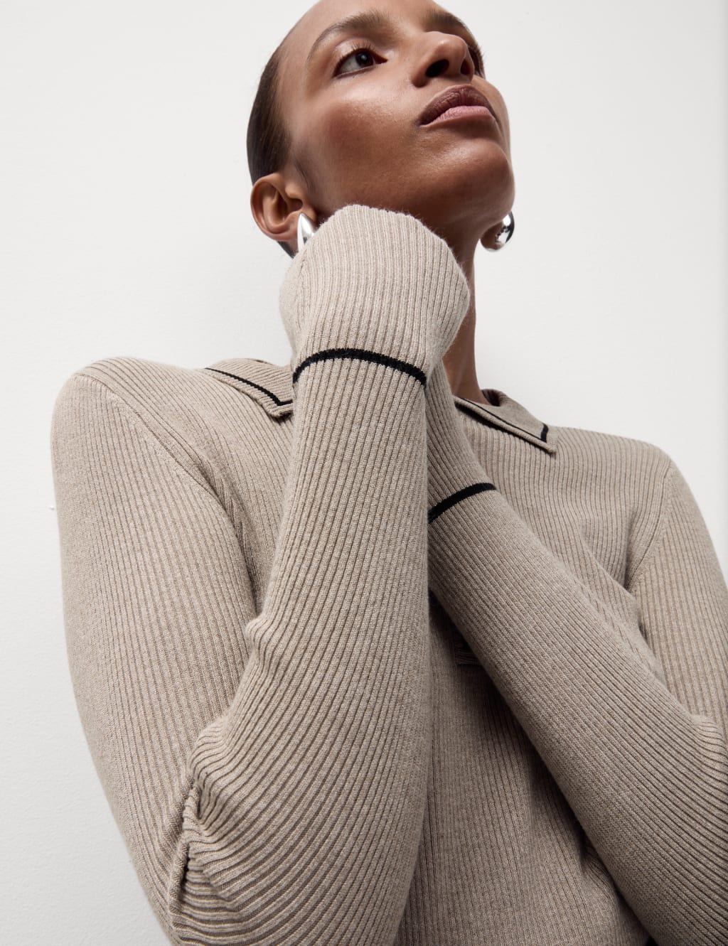 Ribbed Polo Neck Fitted Top M S Collection M S