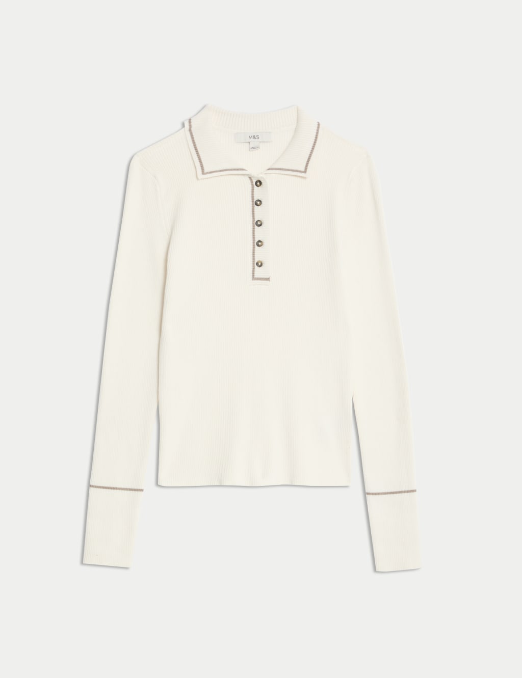 Ribbed Polo Neck Fitted Top