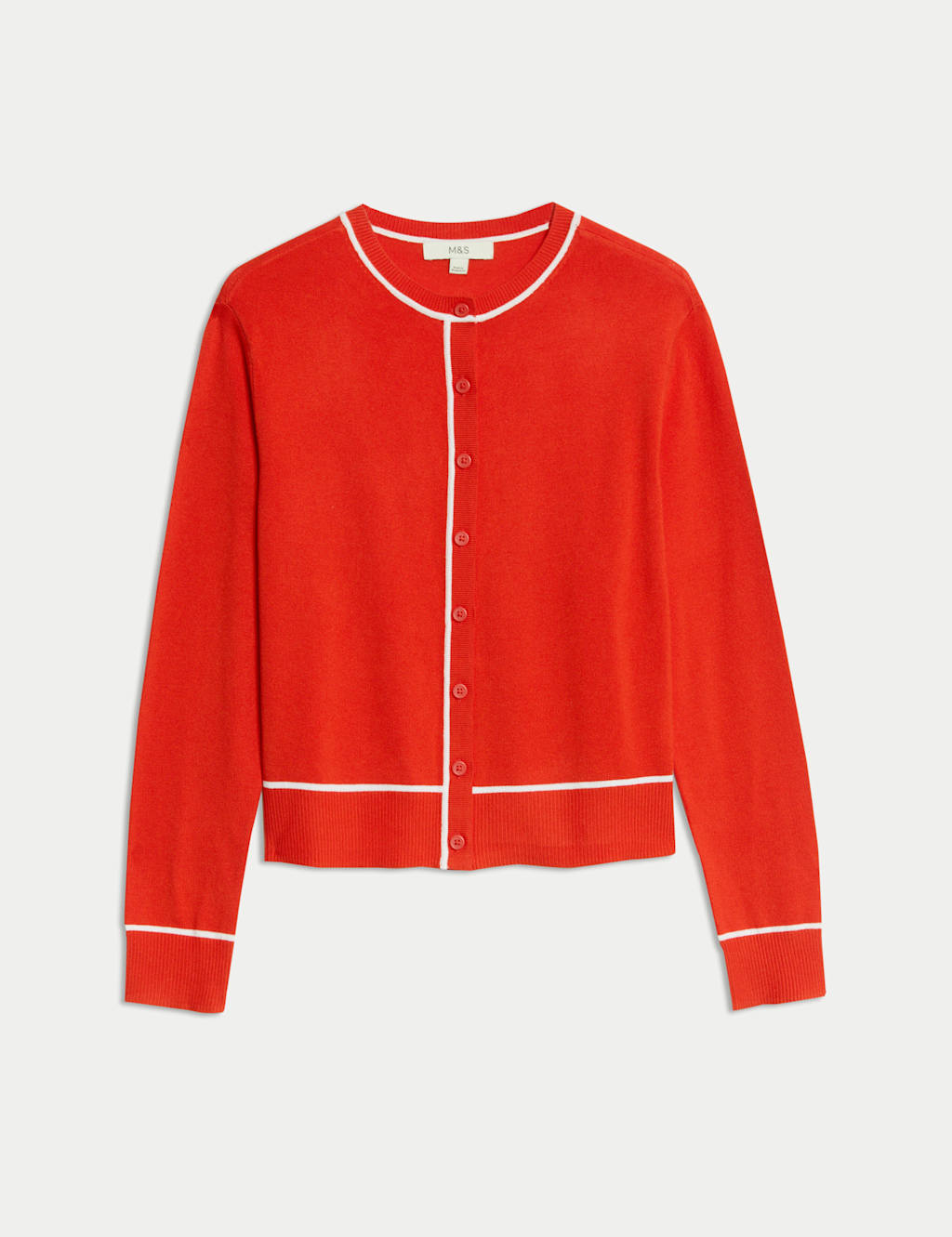 Crew Neck Tipped Detail Button Front Cardigan 2 of 7