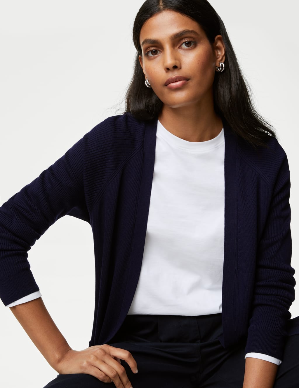 Ribbed Edge to Edge Longline Cardigan M S Collection M S