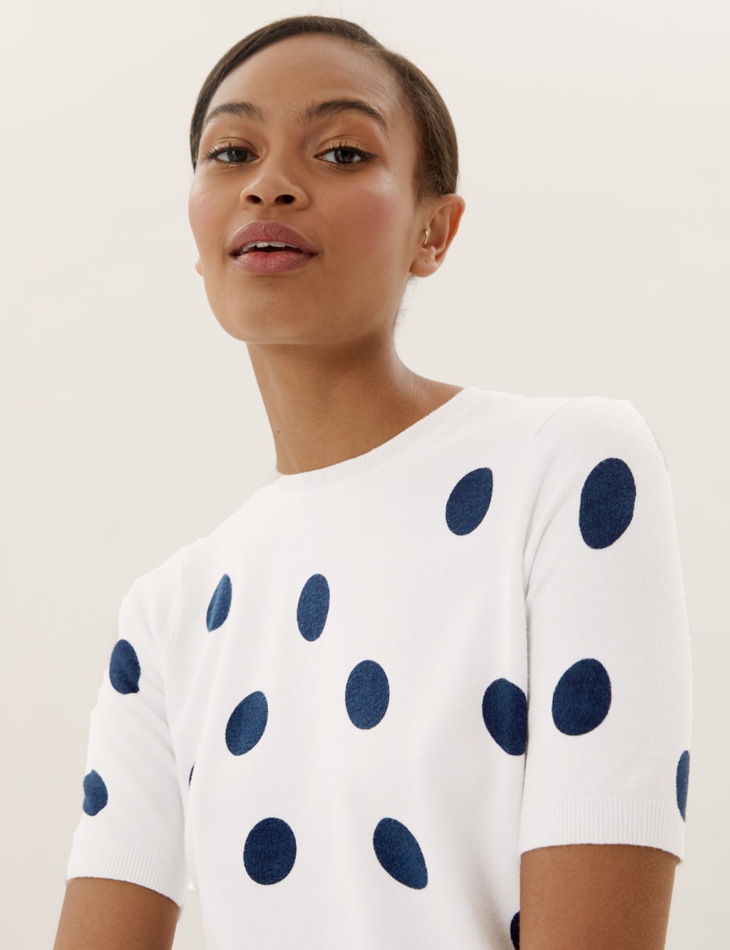 Polka Dot Crew Neck Knitted Top 1 of 4
