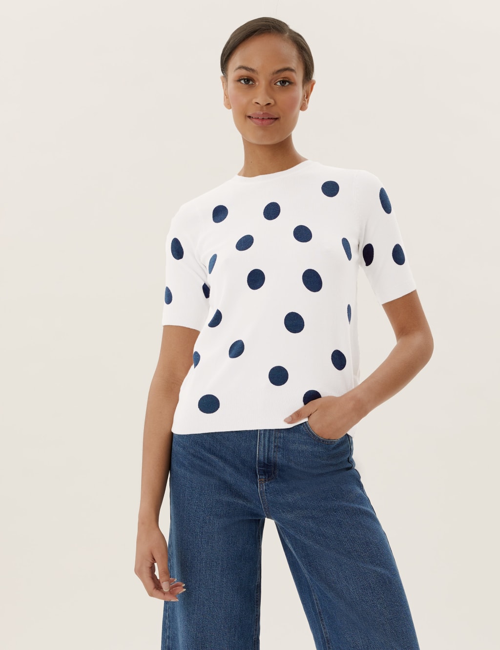 Polka Dot Crew Neck Knitted Top 3 of 4