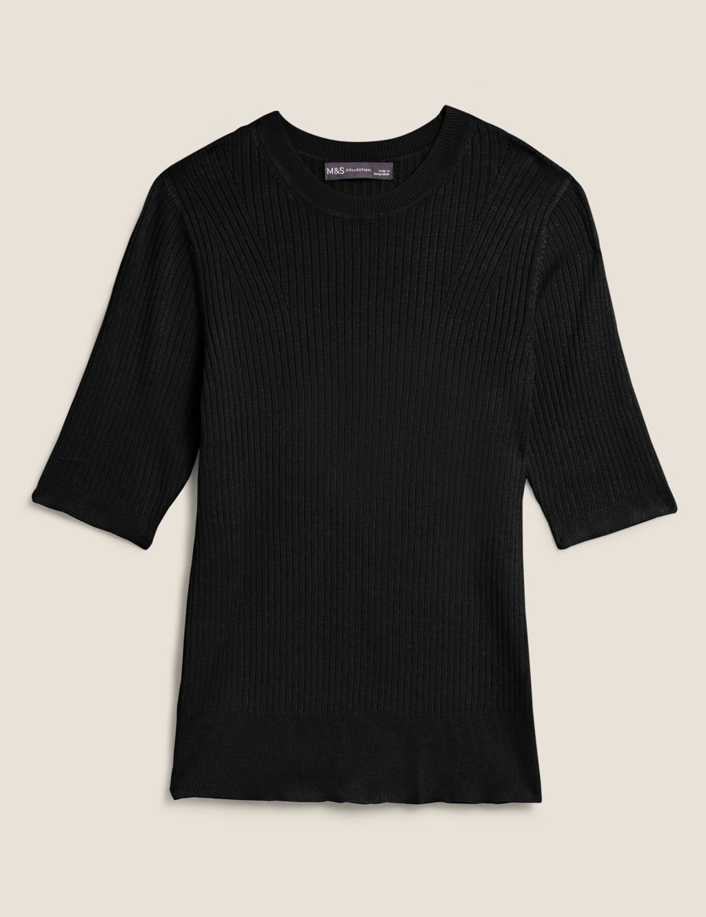 Ribbed Crew Neck Fitted Short Sleeve Jumper M S Collection M S