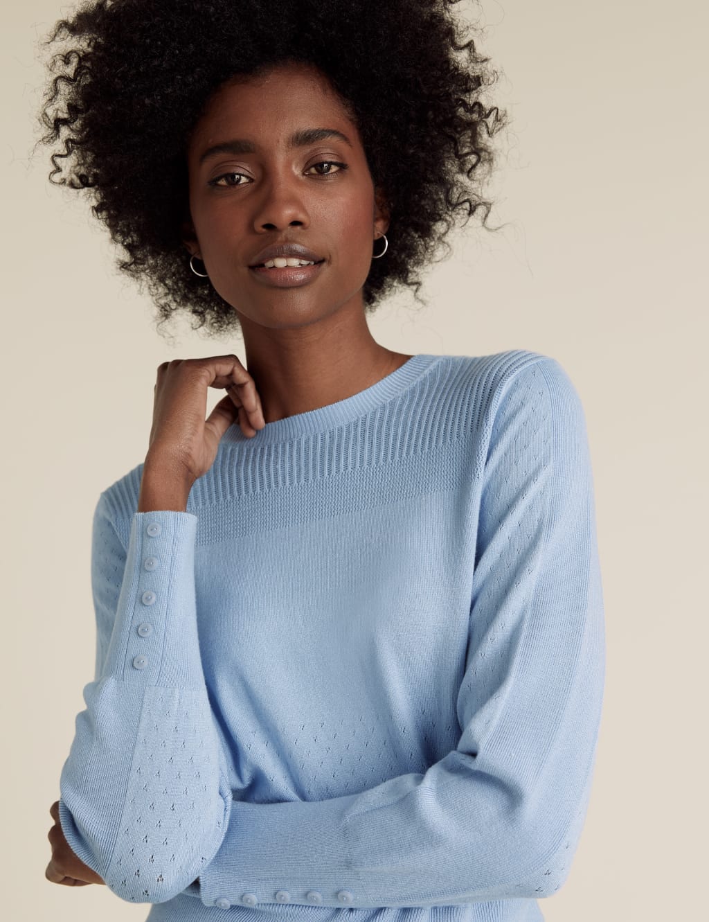 Textured Crew Neck Button Detail Jumper 1 of 4