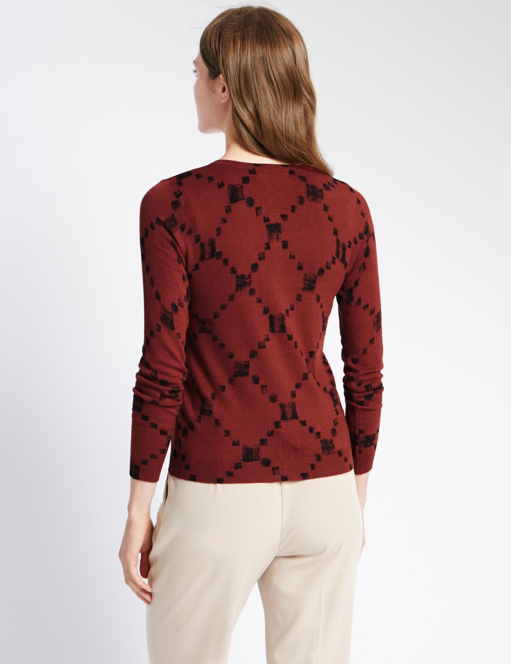 Checked Round Neck Cardigan 3 of 3