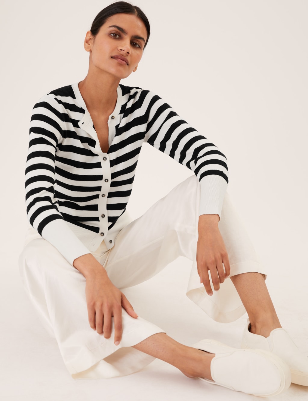 Striped Crew Neck Cardigan 1 of 6