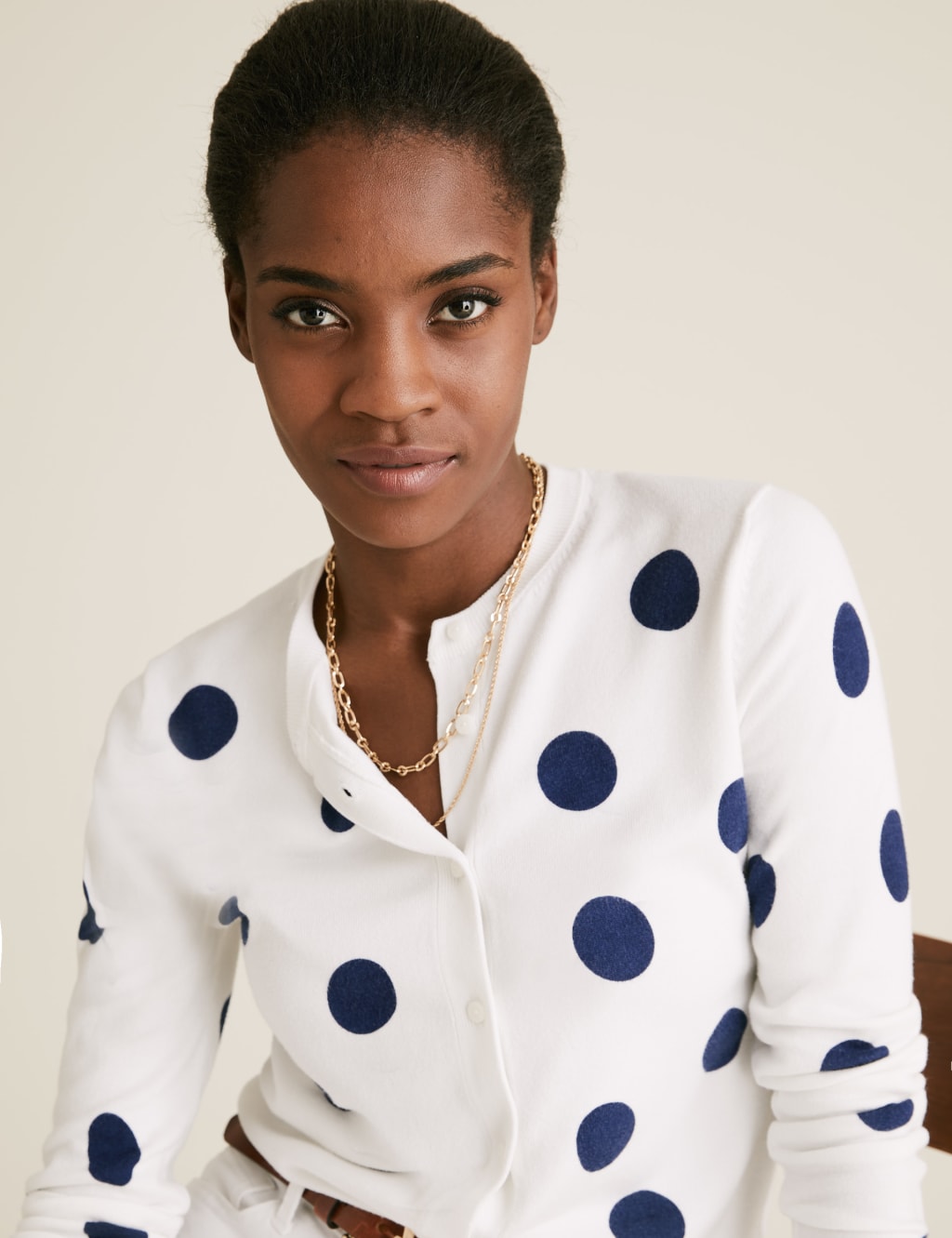 Polka Dot Crew Neck Cardigan M S Collection M S