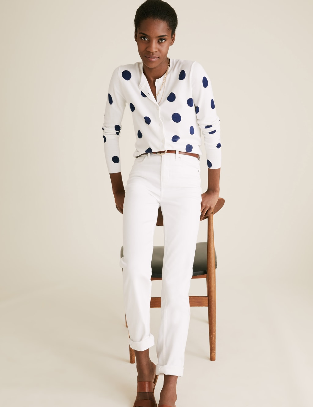 Polka Dot Crew Neck Cardigan 3 of 5