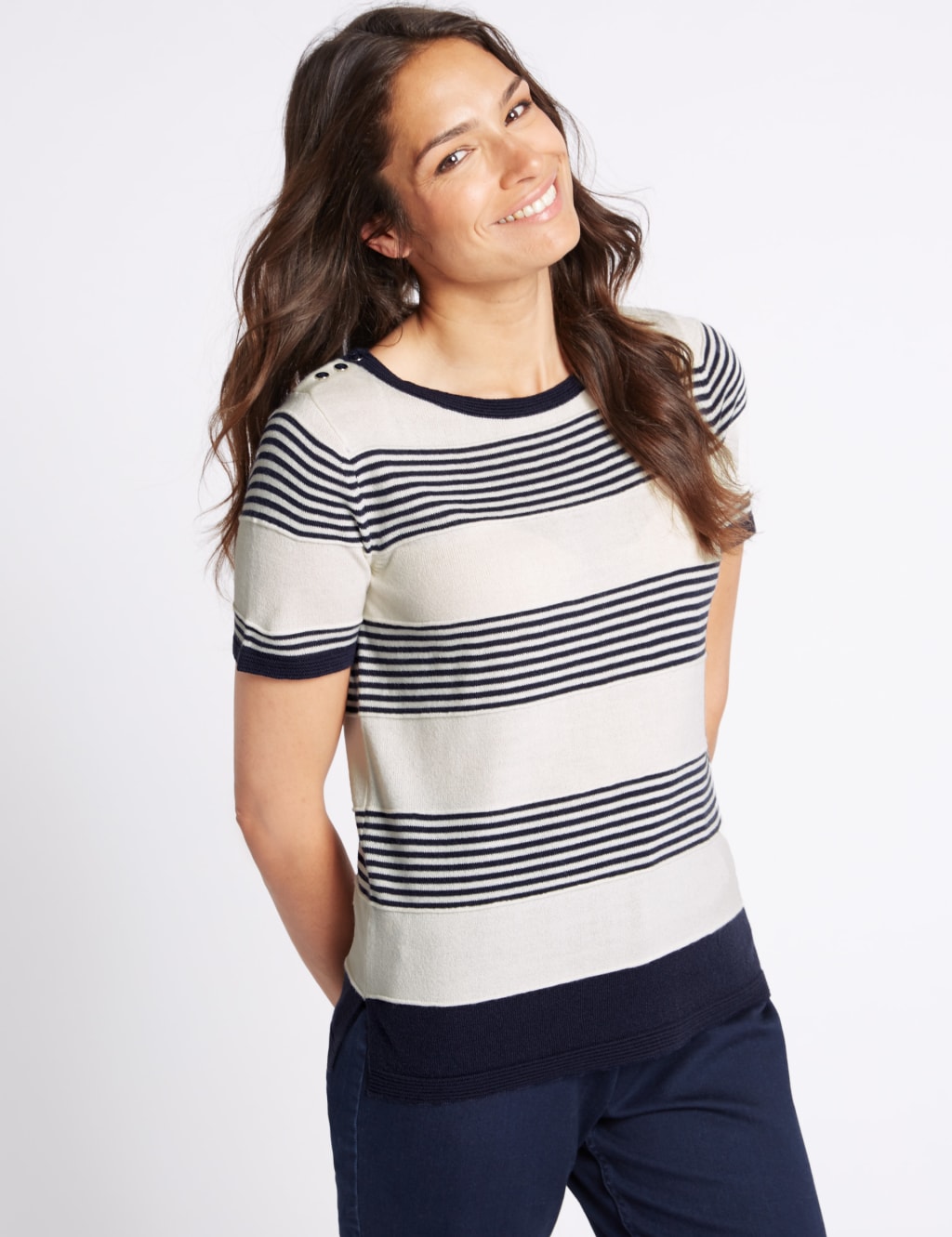 Striped Round Neck Short Sleeve Jumper Classic M S
