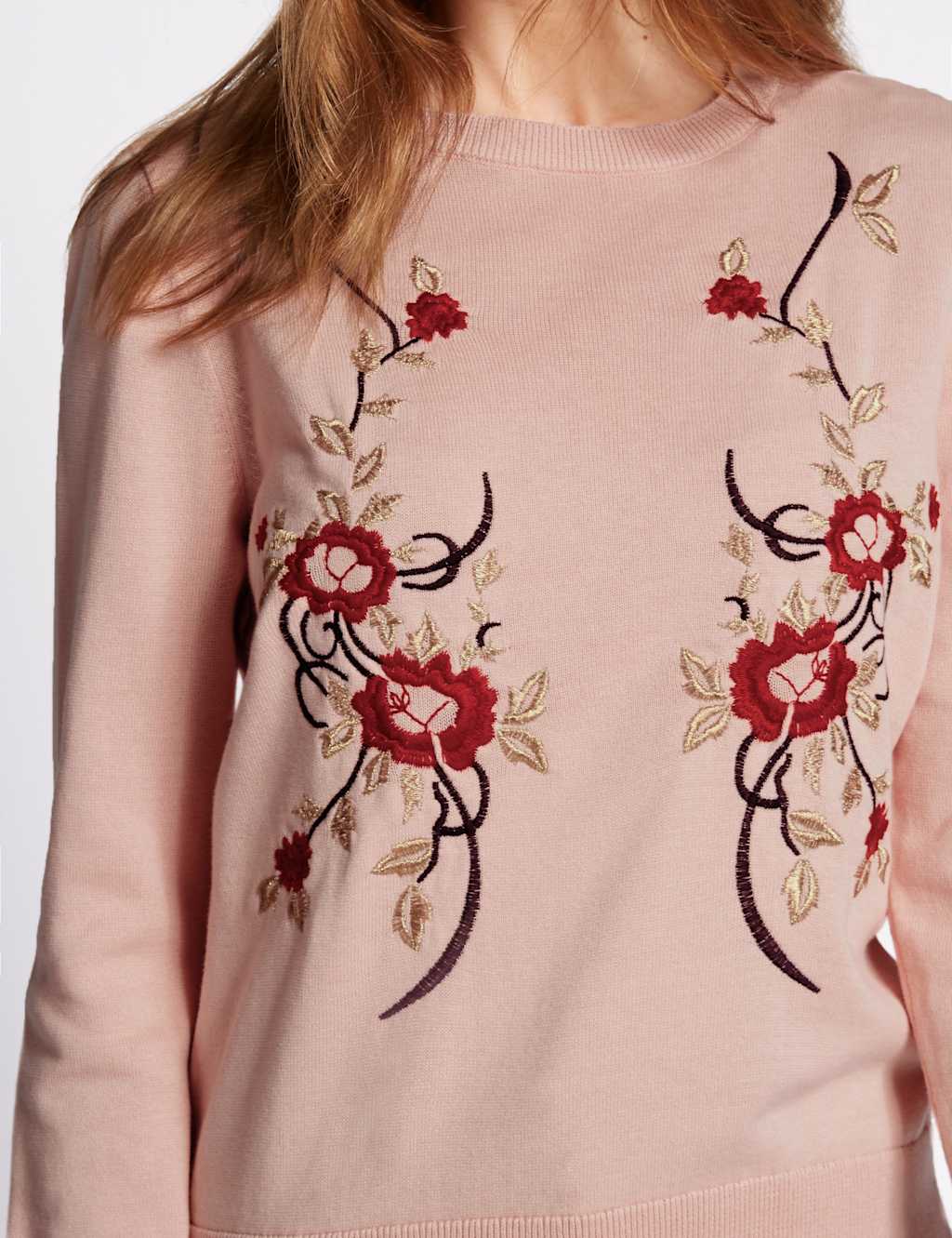 Pure Cotton Embroidered Crew Neck Jumper 4 of 4