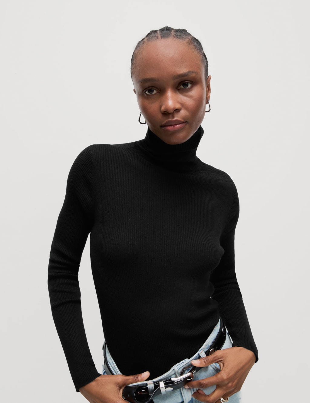 Black ribbed roll neck on sale