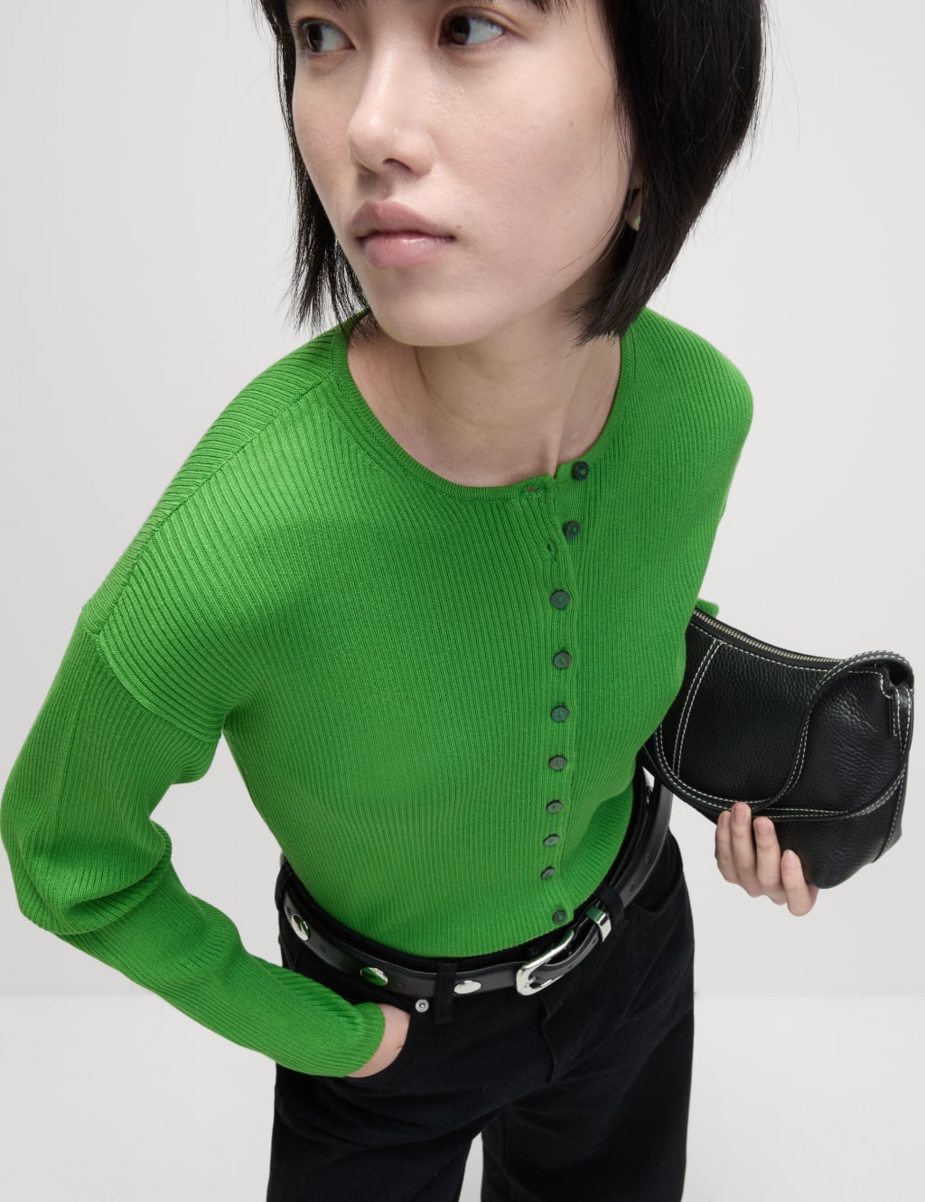Ribbed Crew Neck Cardigan 6 of 8