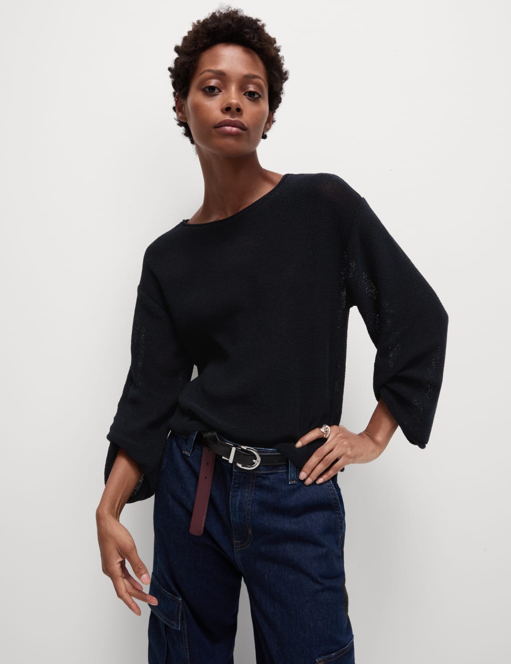 Cotton Blend Textured Crew Neck Jumper M S Collection M S