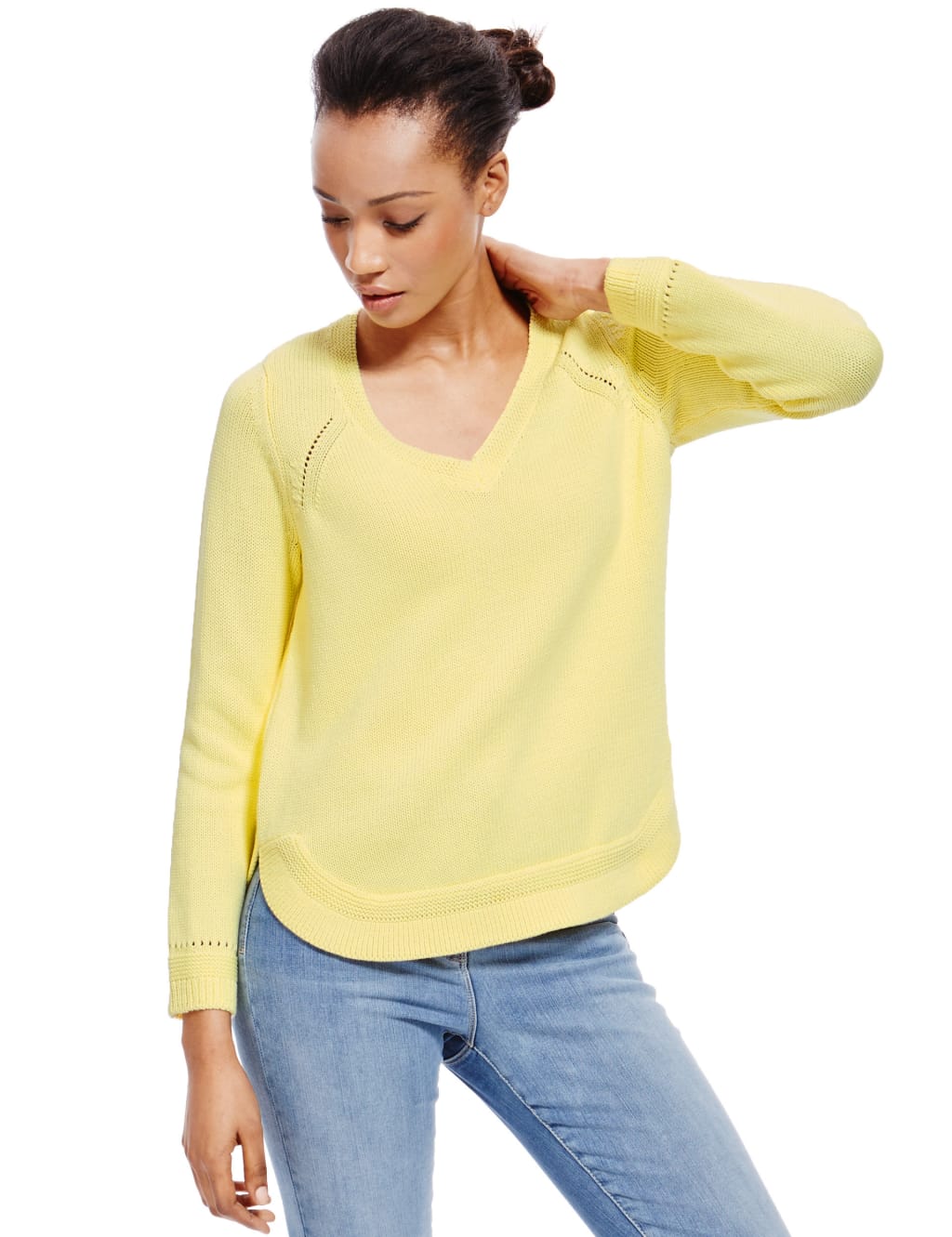 Pure Cotton V Neck Pointelle Jumper M S Collection M S