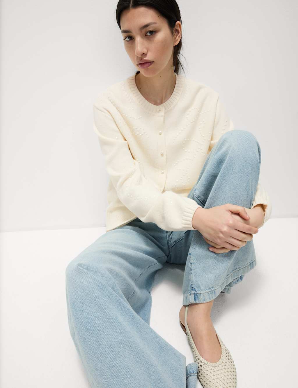 Cotton Rich Embellished Crew Neck Cardigan 3 of 6