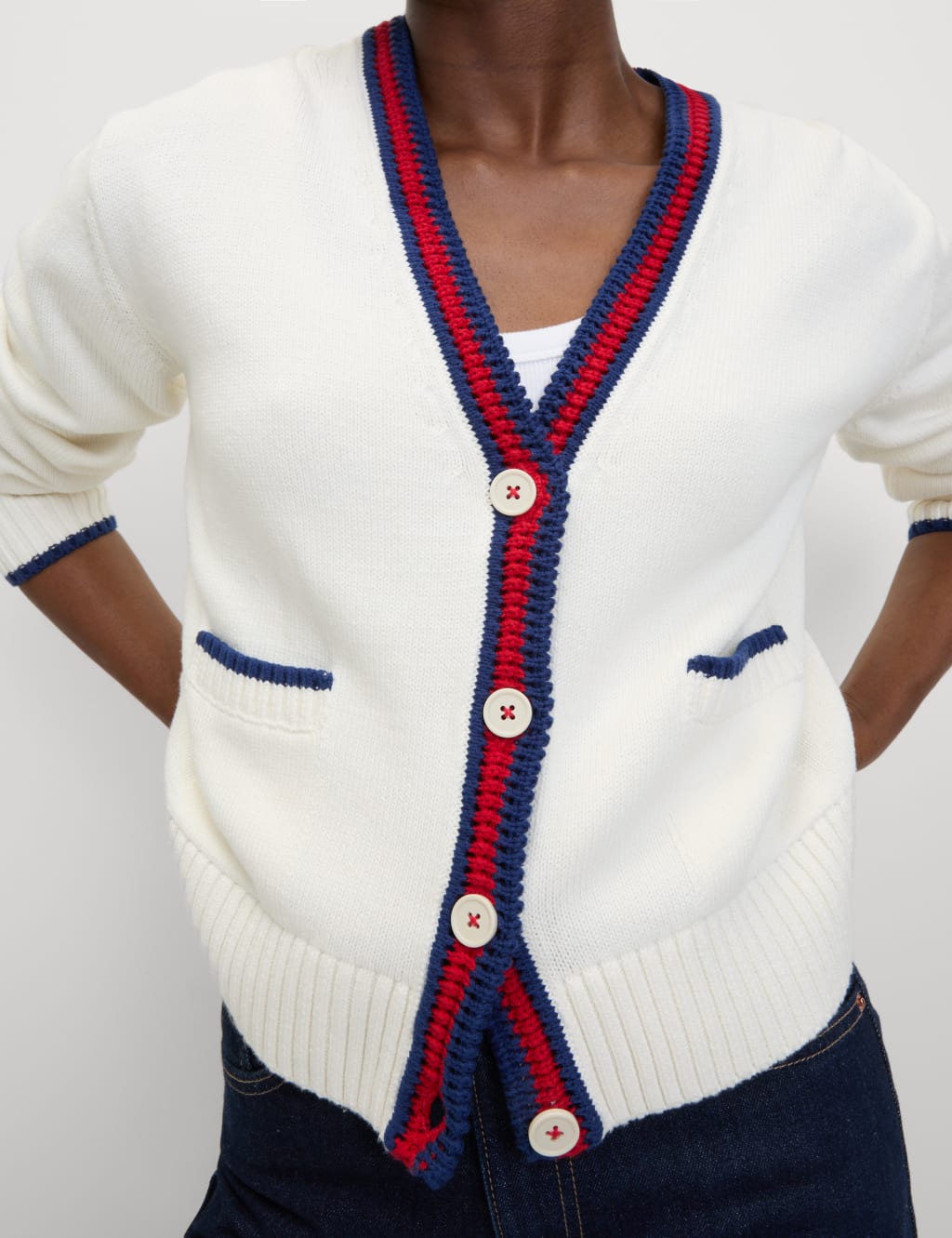 Cotton Rich Tipped Detail Relaxed Cardigan 6 of 7