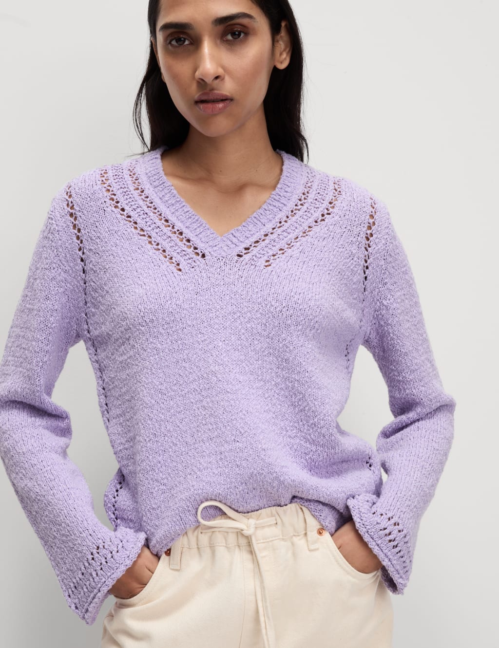Cotton Rich Textured V-Neck Slub Jumper 5 of 6