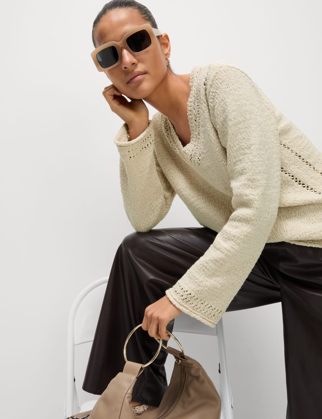 Cotton Rich Textured V-Neck Slub Jumper 5 of 6