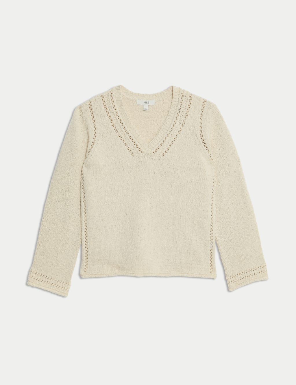 Cotton Rich Textured V-Neck Slub Jumper 2 of 6