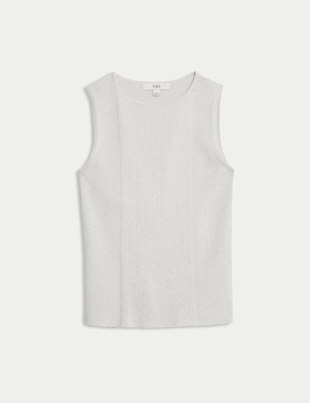 Metallic Ribbed Crew Neck Cropped Vest Top 2 of 6