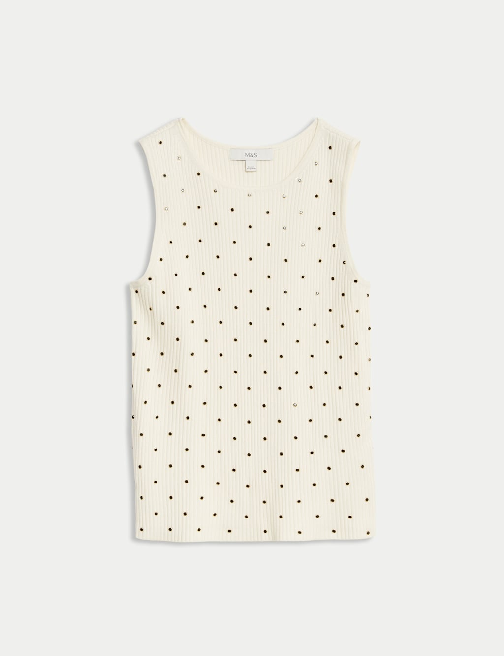 Embellished Ribbed Crew Neck Knitted Vest 2 of 6