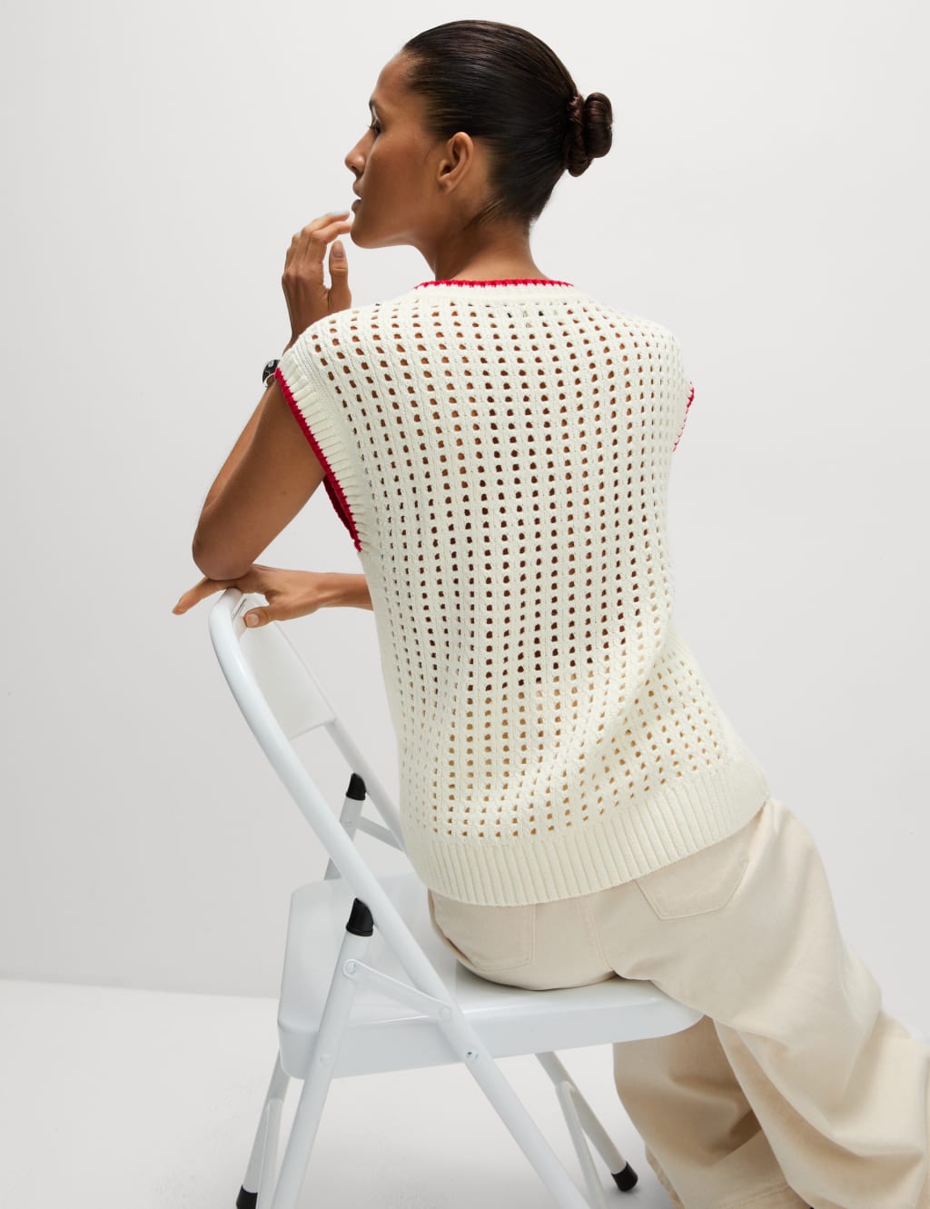 Cotton Rich Textured V-Neck Knitted Vest 5 of 6