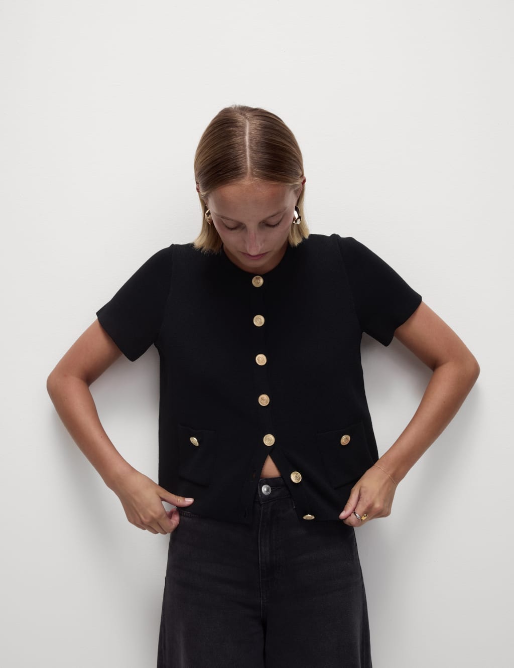 Black button up sweater cheap