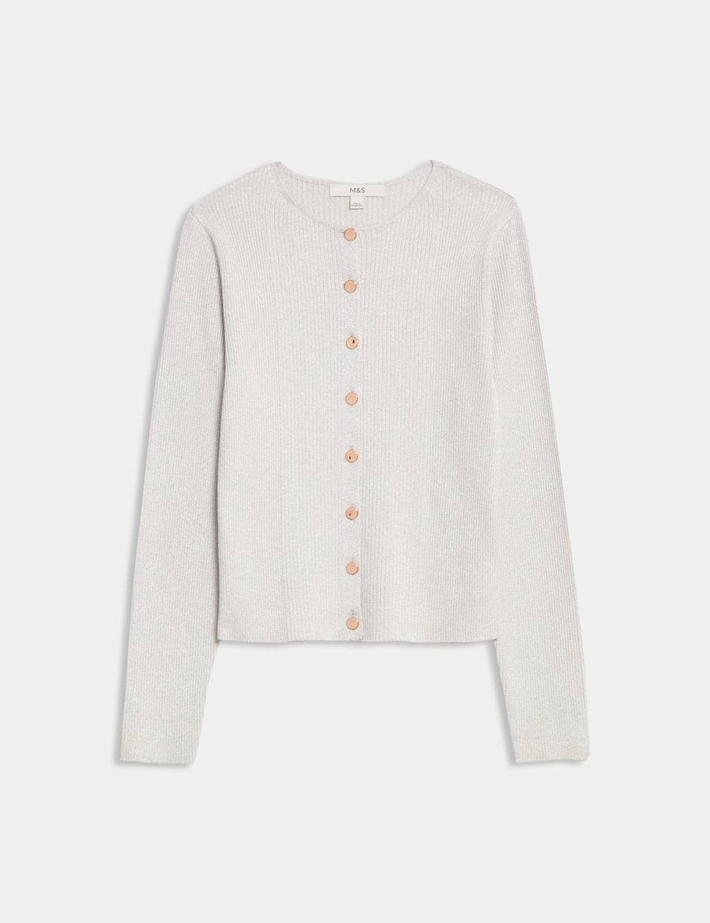 Metallic Crew Neck Slim Fit Cardigan 2 of 7