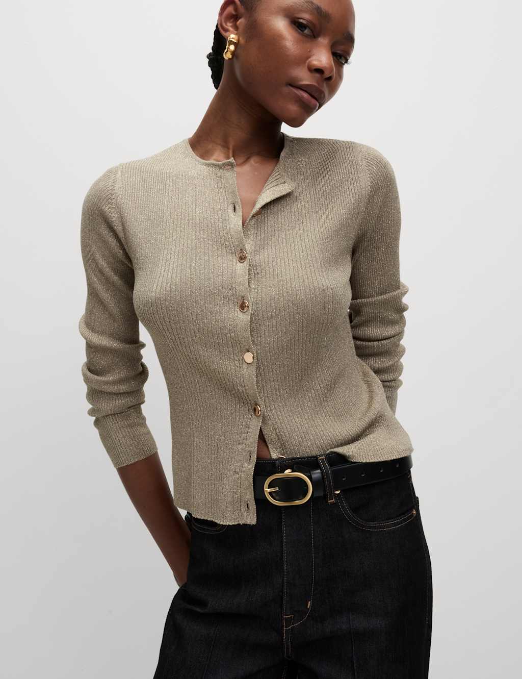 Metallic Crew Neck Slim Fit Cardigan 4 of 7