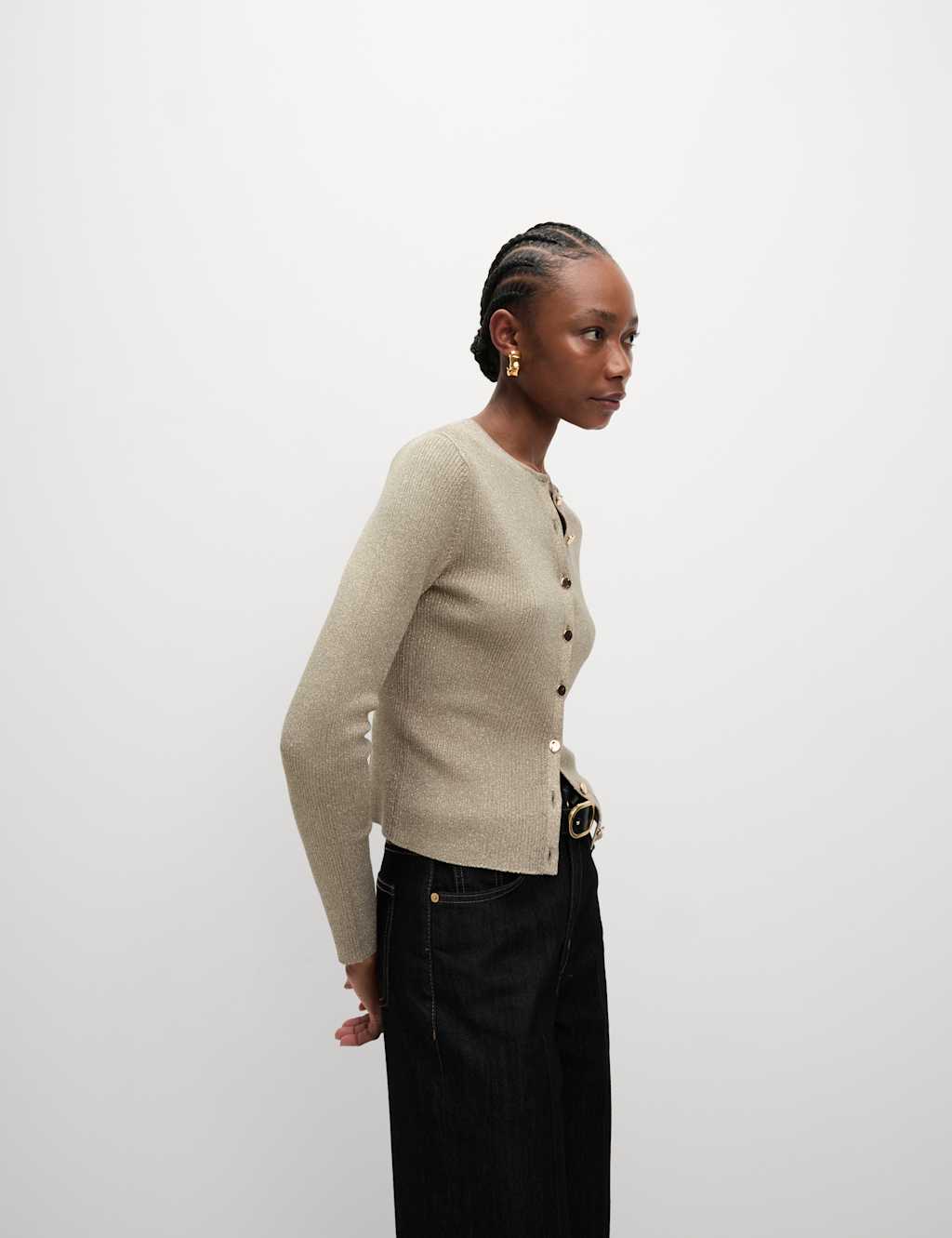 Metallic Crew Neck Slim Fit Cardigan 6 of 7