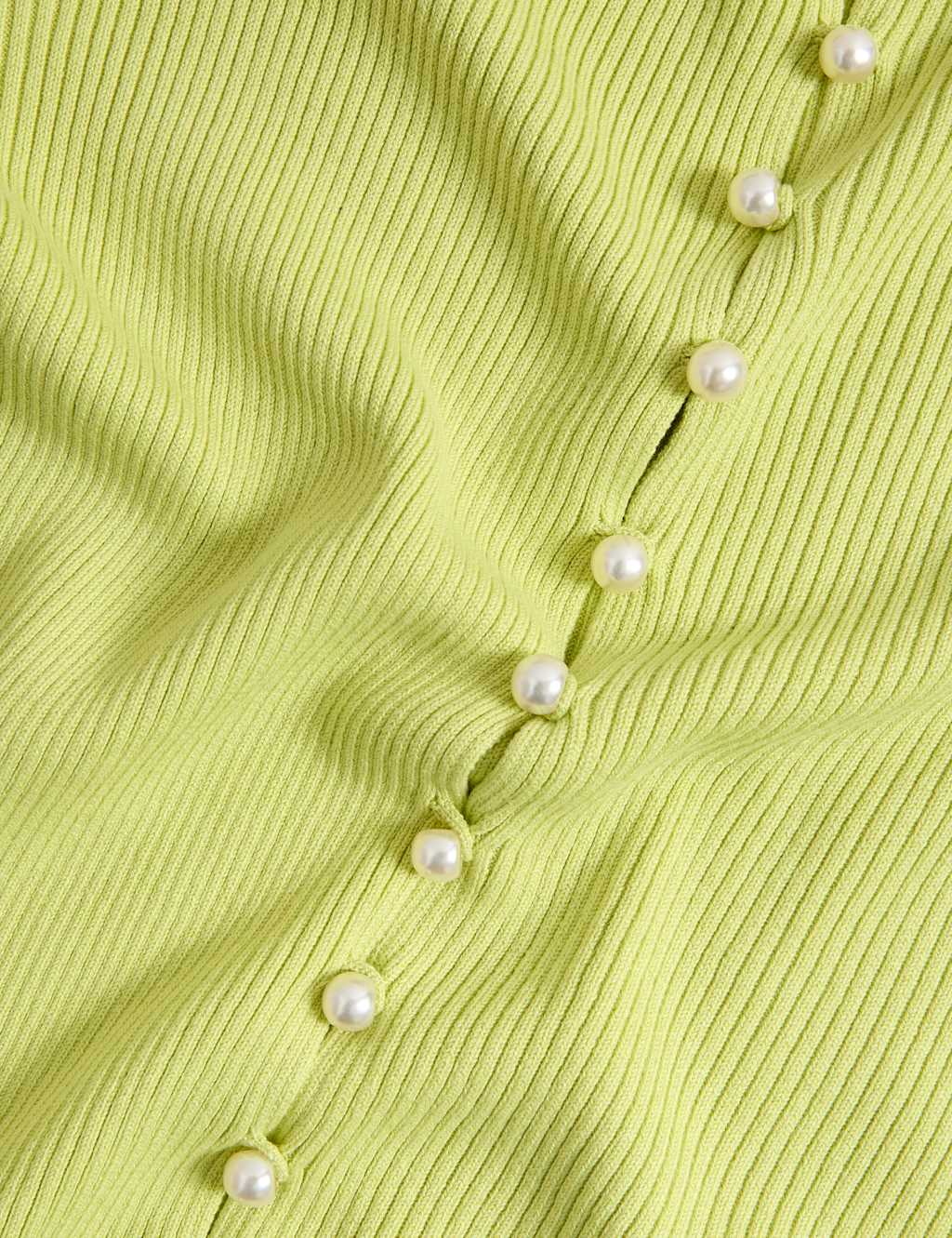 Textured Crew Neck Pearl Look Button Cropped Knitted Top 7 of 7