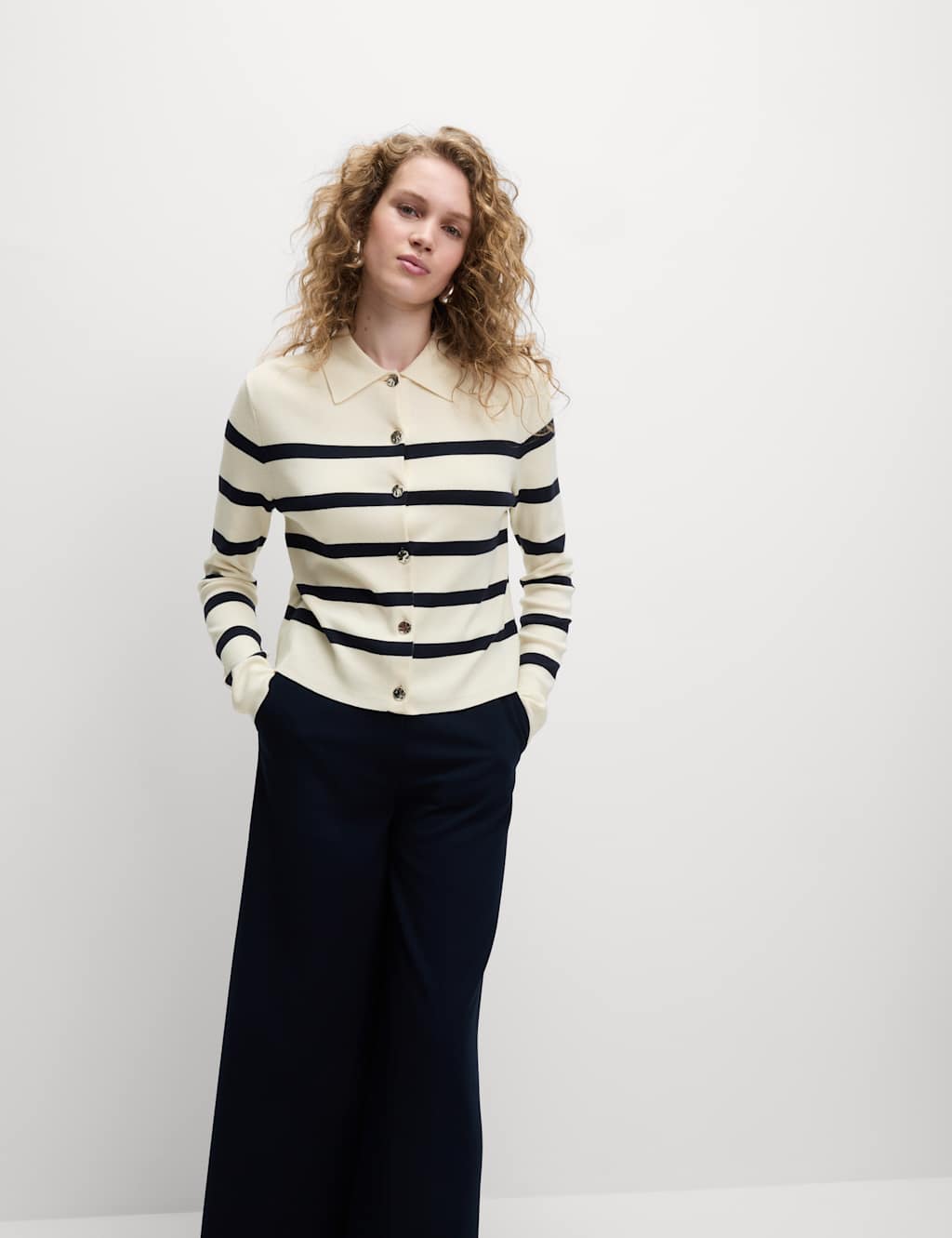 Striped Knitted Collared Button Front Cardigan 4 of 6