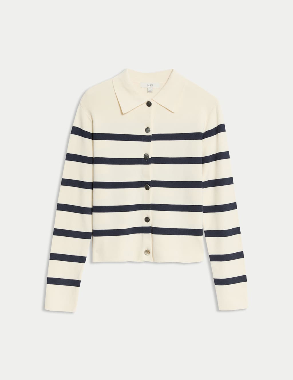 Striped Knitted Collared Button Front Cardigan 2 of 6