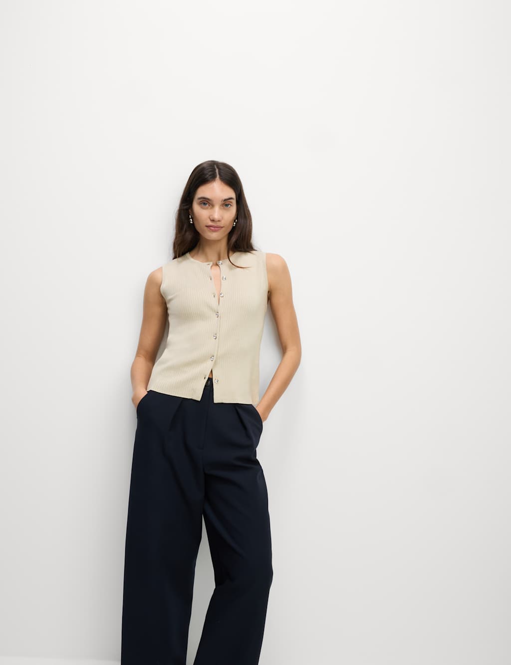 Textured Crew Neck Button Through Waistcoat 3 of 7