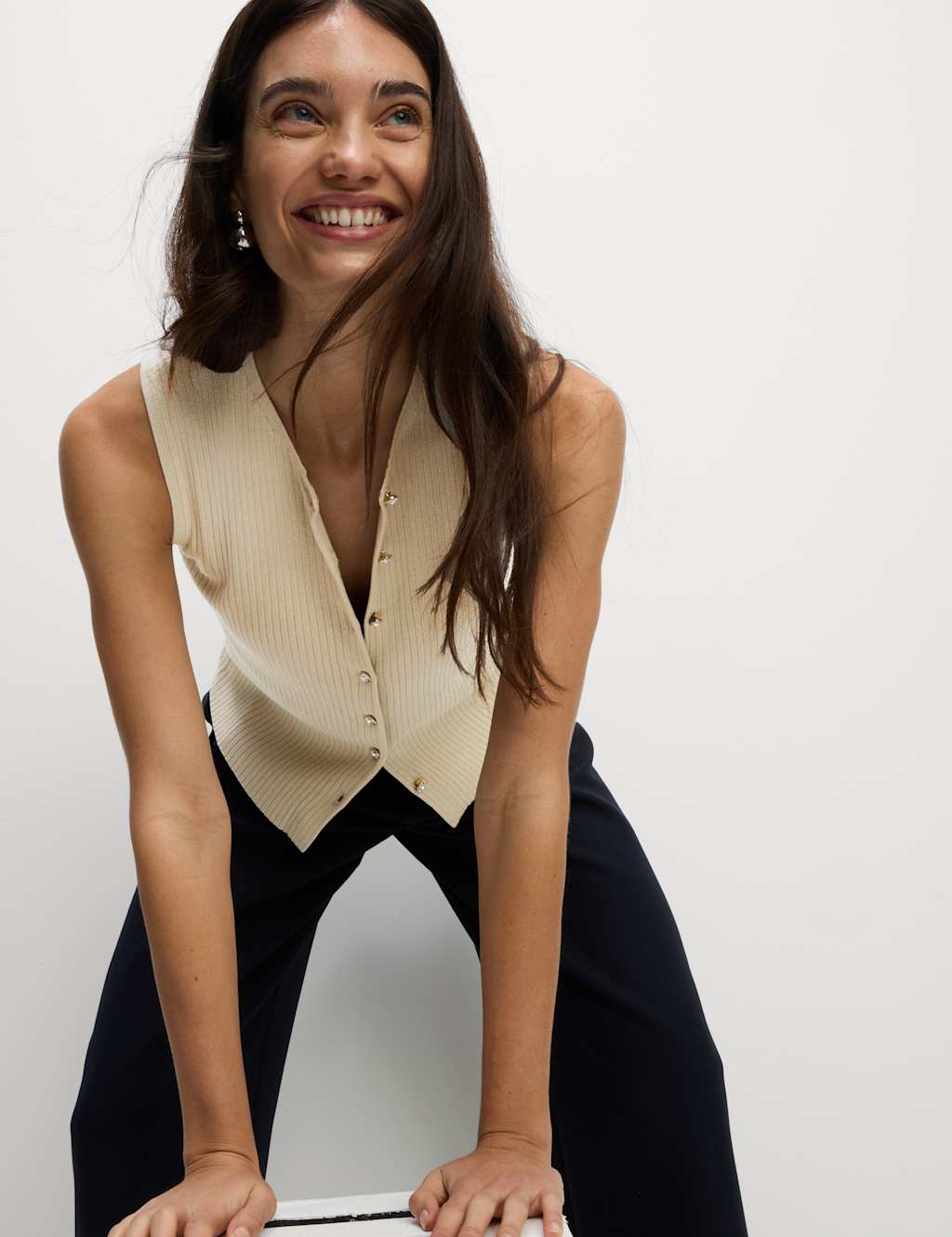 Textured Crew Neck Button Through Waistcoat 4 of 7
