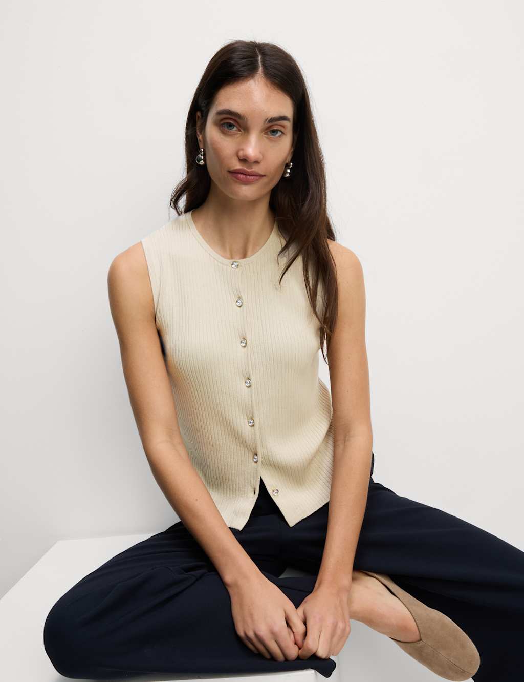 Textured Crew Neck Button Through Waistcoat 6 of 7