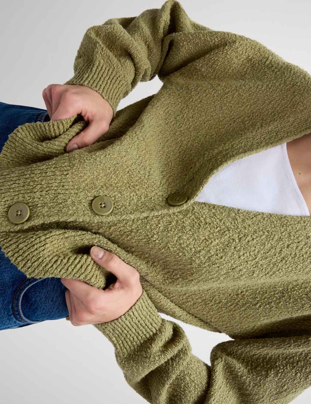 Cotton Rich Textured V-Neck Relaxed Cardigan 3 of 6