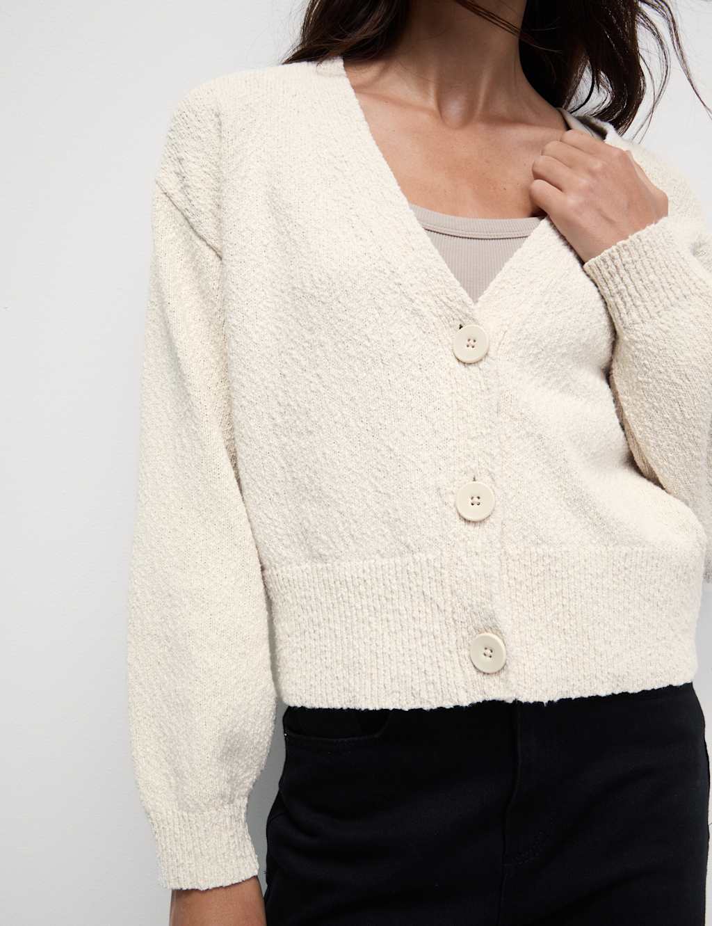 Cotton Rich Textured V-Neck Relaxed Cardigan 3 of 7