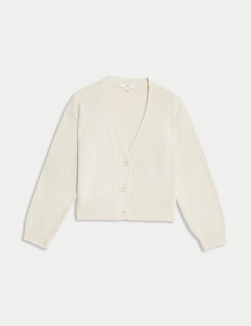 Cotton Rich Textured V-Neck Relaxed Cardigan 2 of 7