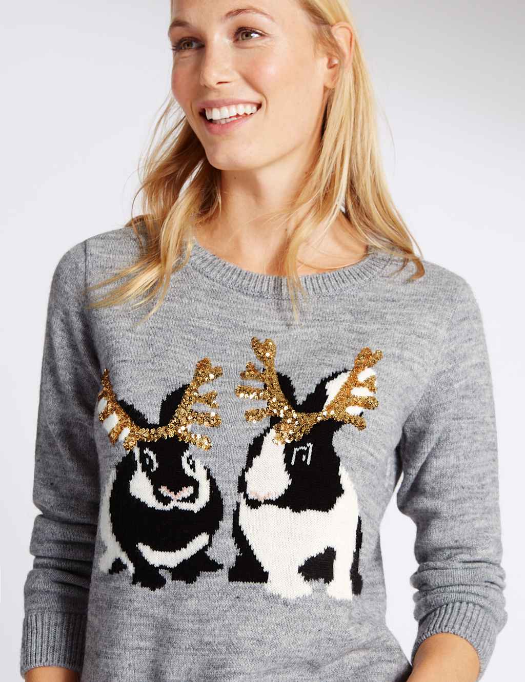 Embellished Rabbit Print Christmas Jumper 4 of 4