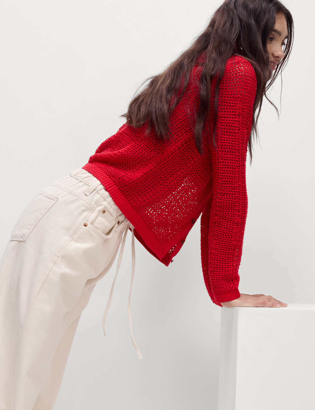 Cotton Rich Open Stitch Cropped Cardigan 5 of 6